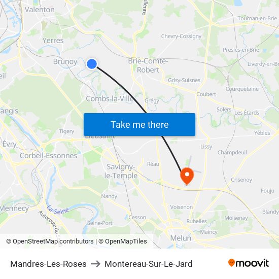 Mandres-Les-Roses to Montereau-Sur-Le-Jard map