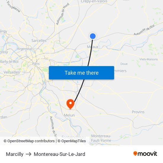 Marcilly to Montereau-Sur-Le-Jard map
