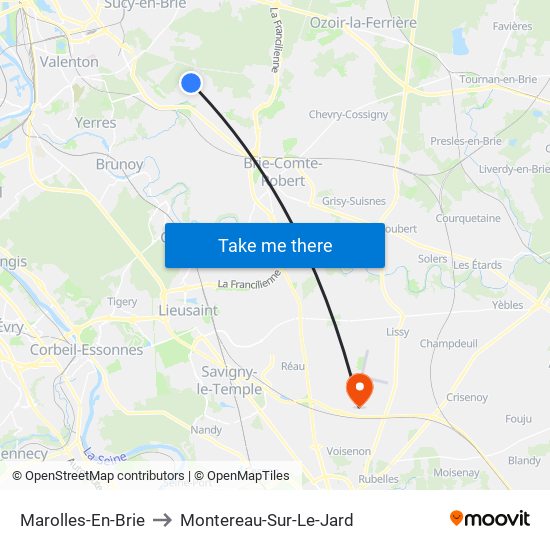 Marolles-En-Brie to Montereau-Sur-Le-Jard map