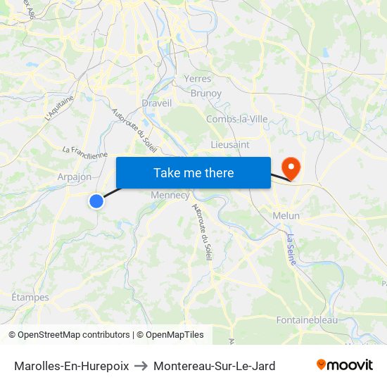 Marolles-En-Hurepoix to Montereau-Sur-Le-Jard map