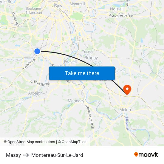Massy to Montereau-Sur-Le-Jard map