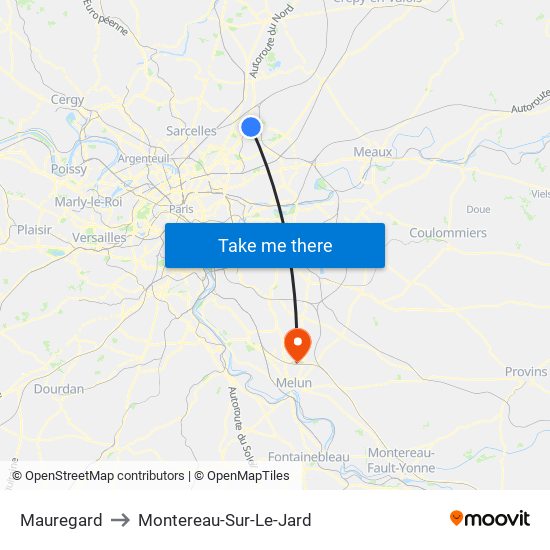 Mauregard to Montereau-Sur-Le-Jard map