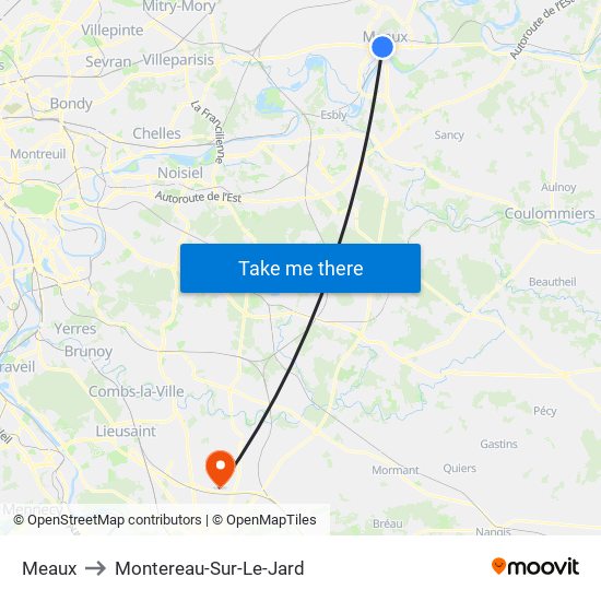 Meaux to Montereau-Sur-Le-Jard map