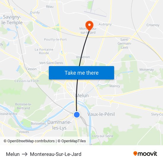 Melun to Montereau-Sur-Le-Jard map