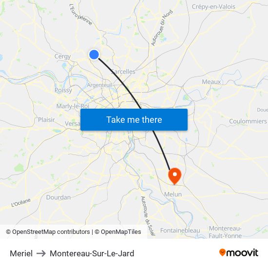 Meriel to Montereau-Sur-Le-Jard map