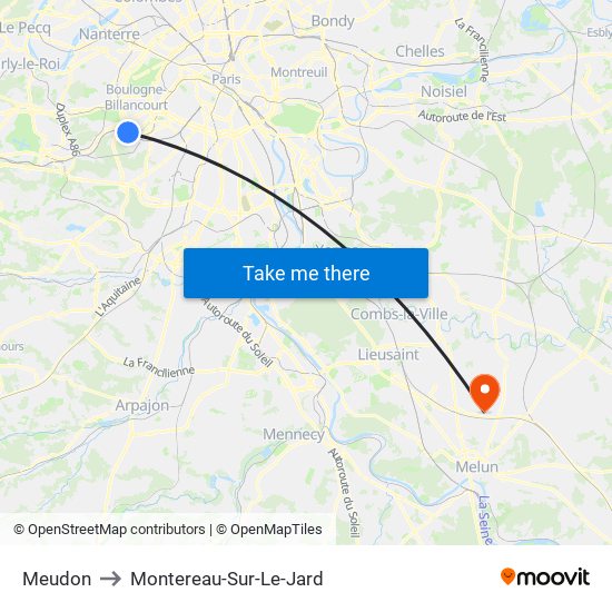 Meudon to Montereau-Sur-Le-Jard map