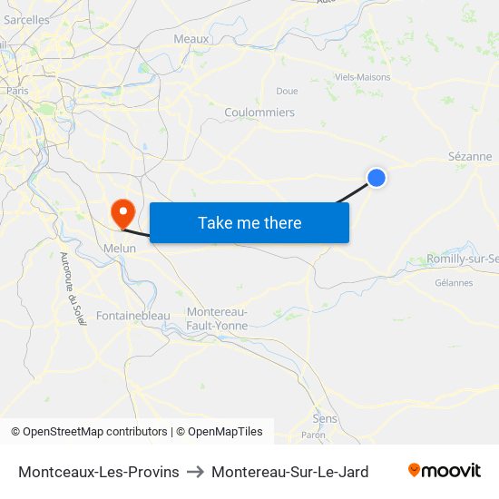 Montceaux-Les-Provins to Montereau-Sur-Le-Jard map