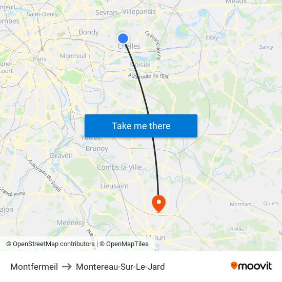Montfermeil to Montereau-Sur-Le-Jard map