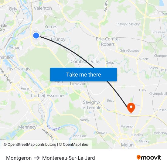 Montgeron to Montereau-Sur-Le-Jard map