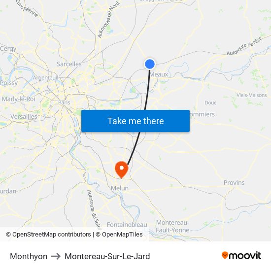 Monthyon to Montereau-Sur-Le-Jard map