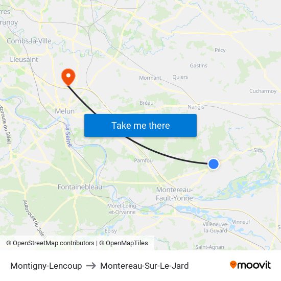 Montigny-Lencoup to Montereau-Sur-Le-Jard map