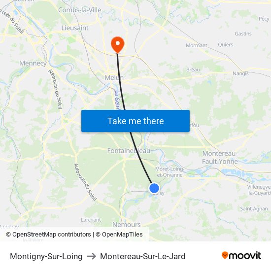 Montigny-Sur-Loing to Montereau-Sur-Le-Jard map