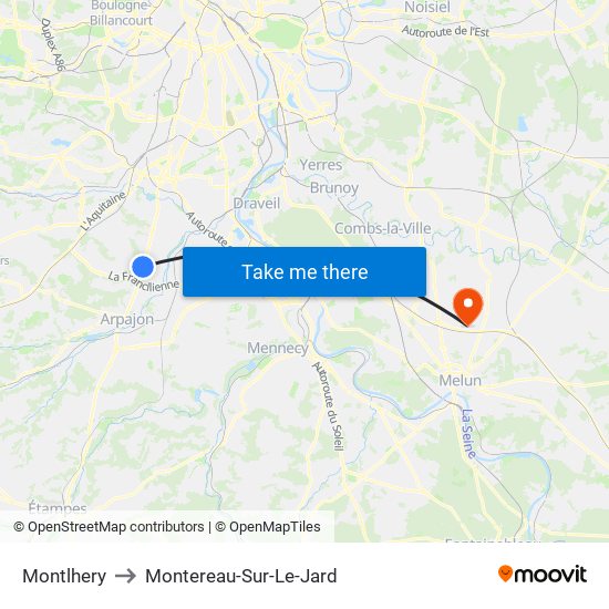 Montlhery to Montereau-Sur-Le-Jard map