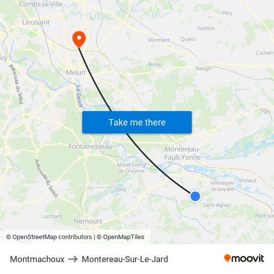 Montmachoux to Montereau-Sur-Le-Jard map
