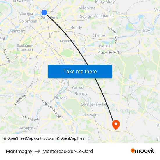 Montmagny to Montereau-Sur-Le-Jard map