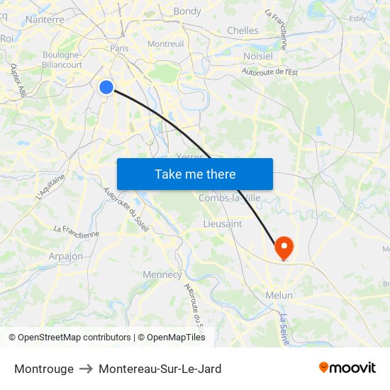 Montrouge to Montereau-Sur-Le-Jard map