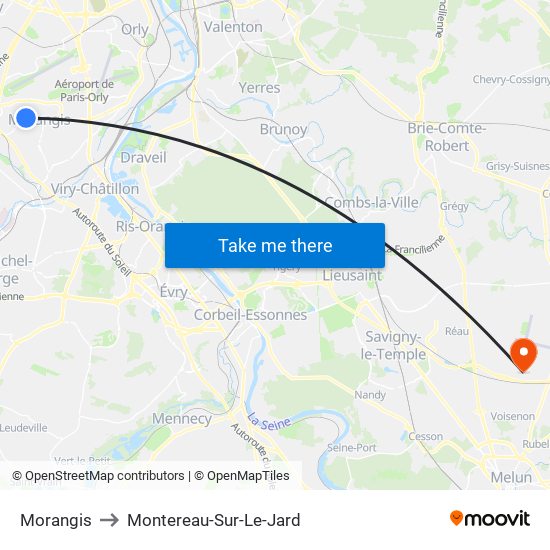Morangis to Montereau-Sur-Le-Jard map