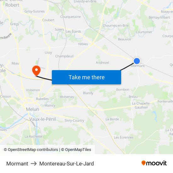 Mormant to Montereau-Sur-Le-Jard map