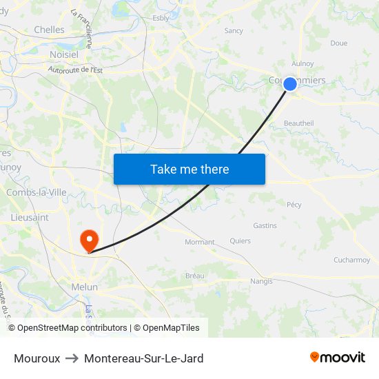 Mouroux to Montereau-Sur-Le-Jard map