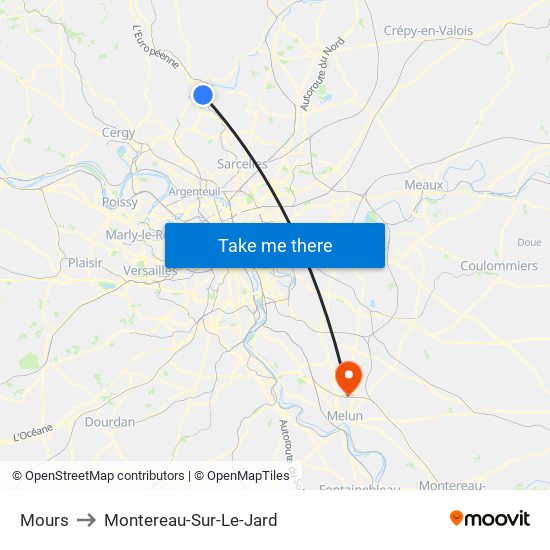 Mours to Montereau-Sur-Le-Jard map