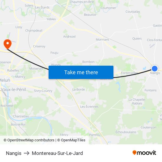 Nangis to Montereau-Sur-Le-Jard map