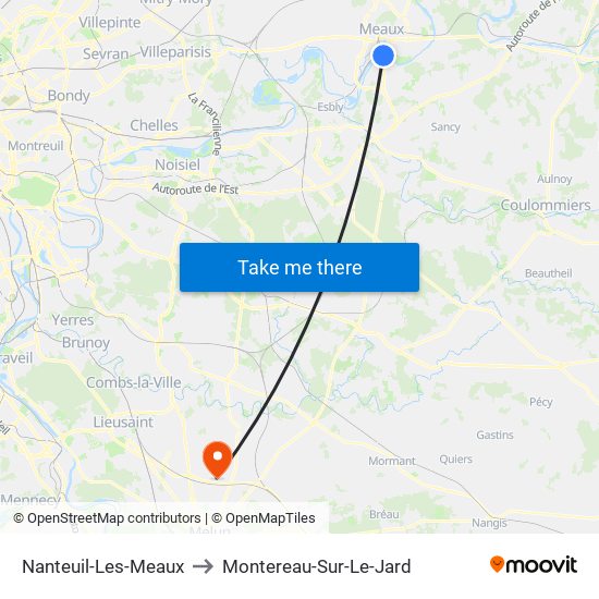 Nanteuil-Les-Meaux to Montereau-Sur-Le-Jard map