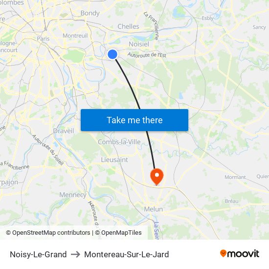 Noisy-Le-Grand to Montereau-Sur-Le-Jard map