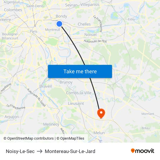 Noisy-Le-Sec to Montereau-Sur-Le-Jard map