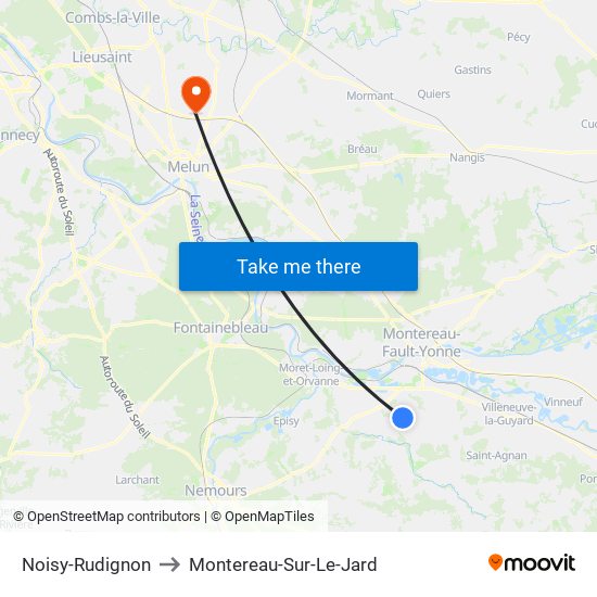 Noisy-Rudignon to Montereau-Sur-Le-Jard map