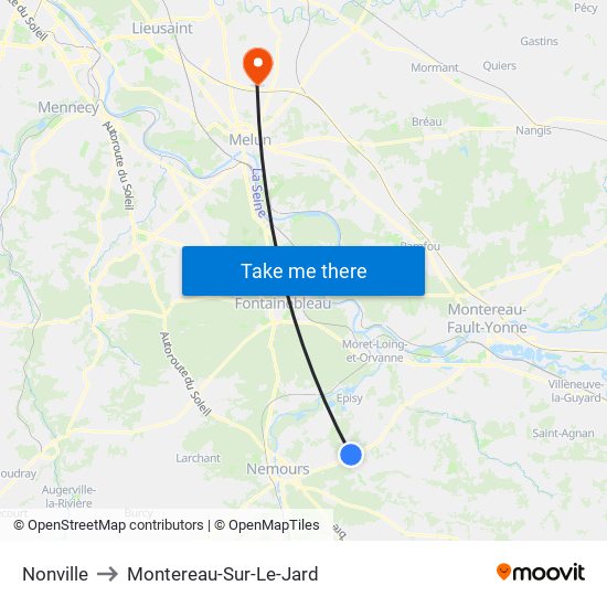 Nonville to Montereau-Sur-Le-Jard map