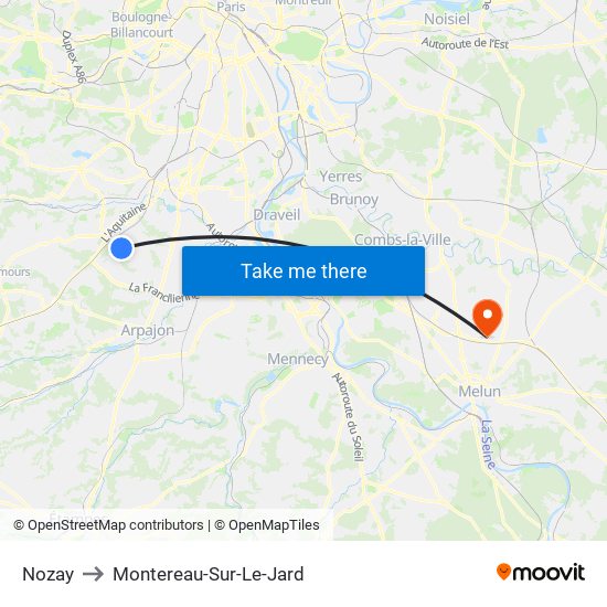 Nozay to Montereau-Sur-Le-Jard map