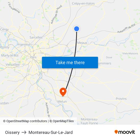 Oissery to Montereau-Sur-Le-Jard map
