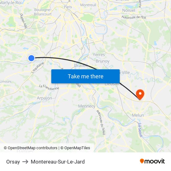 Orsay to Montereau-Sur-Le-Jard map