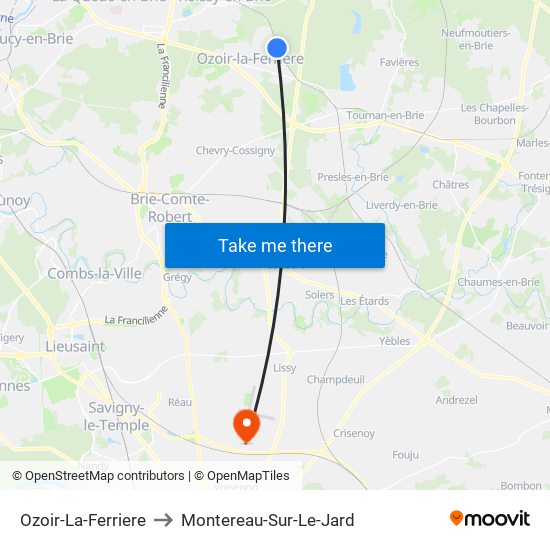 Ozoir-La-Ferriere to Montereau-Sur-Le-Jard map