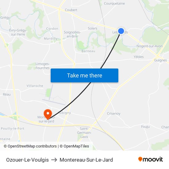 Ozouer-Le-Voulgis to Montereau-Sur-Le-Jard map