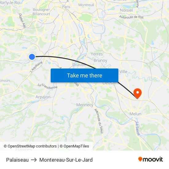 Palaiseau to Montereau-Sur-Le-Jard map
