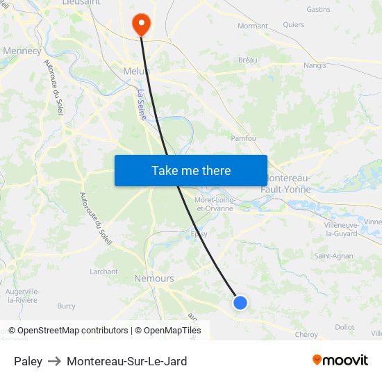 Paley to Montereau-Sur-Le-Jard map