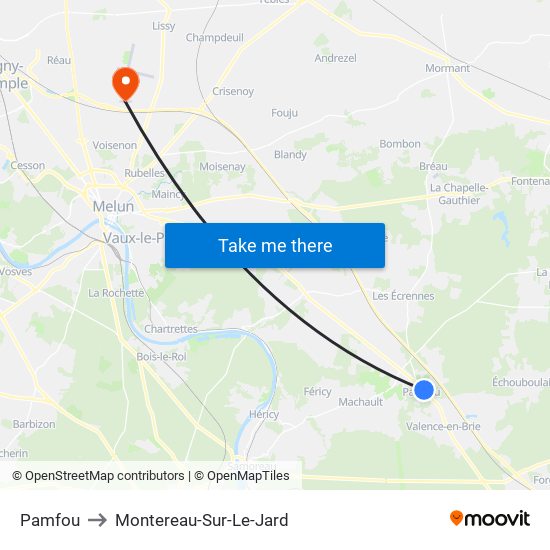 Pamfou to Montereau-Sur-Le-Jard map