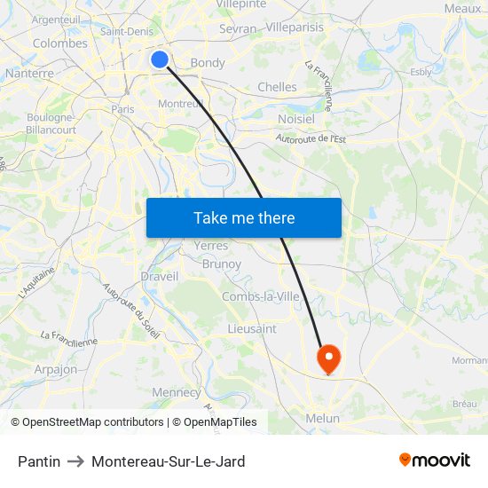 Pantin to Montereau-Sur-Le-Jard map