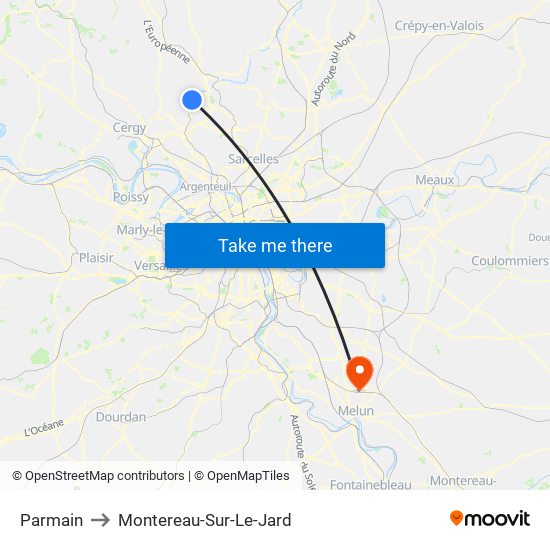 Parmain to Montereau-Sur-Le-Jard map