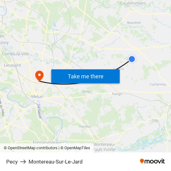 Pecy to Montereau-Sur-Le-Jard map