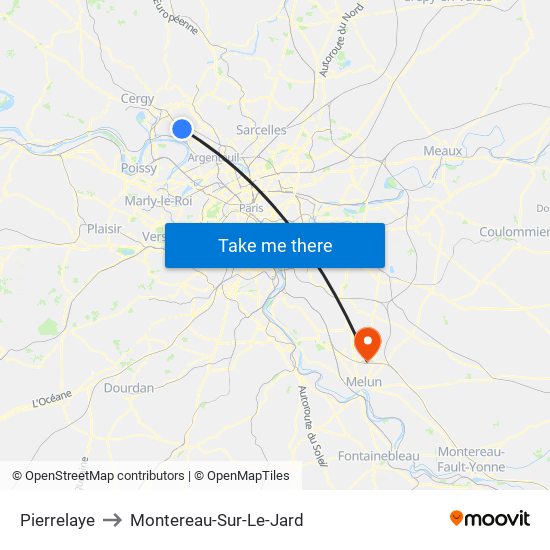 Pierrelaye to Montereau-Sur-Le-Jard map