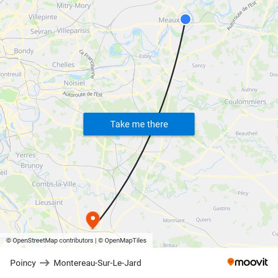 Poincy to Montereau-Sur-Le-Jard map
