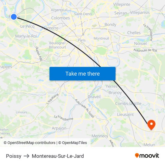 Poissy to Montereau-Sur-Le-Jard map