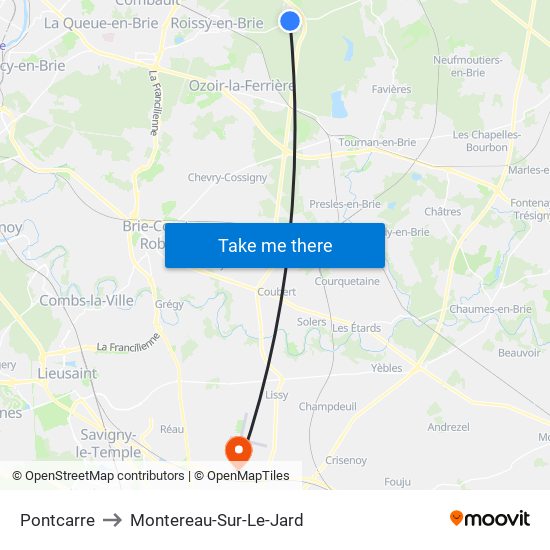 Pontcarre to Montereau-Sur-Le-Jard map