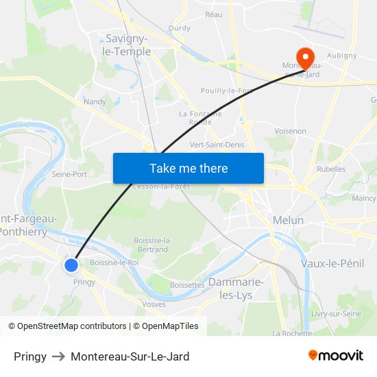 Pringy to Montereau-Sur-Le-Jard map
