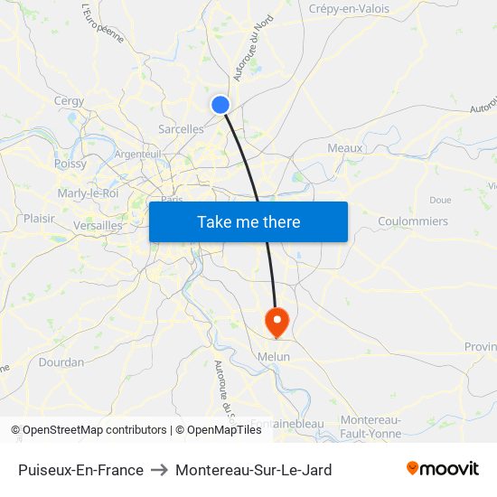 Puiseux-En-France to Montereau-Sur-Le-Jard map