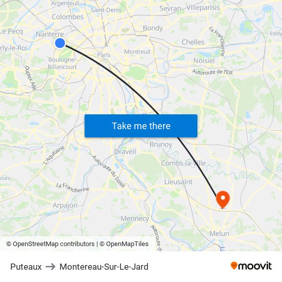 Puteaux to Montereau-Sur-Le-Jard map