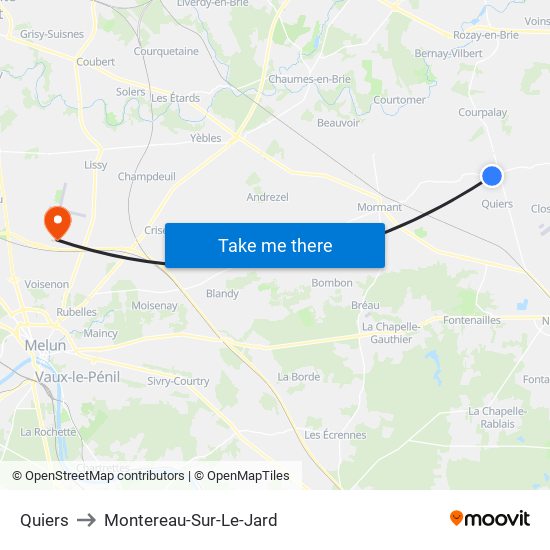 Quiers to Montereau-Sur-Le-Jard map