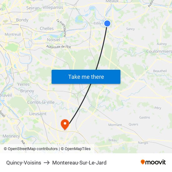 Quincy-Voisins to Montereau-Sur-Le-Jard map